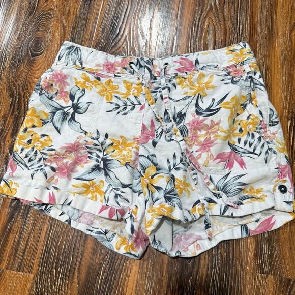 Womens M Floral Shorts Per Se Tropical Linen Pocket Drawstring - Picture 1 of 4